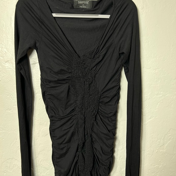 All Saints Spitalfield Trellis Rouche Fitted long sleeve Black Dress - Picture 3 of 7